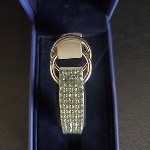 Swarovski Ilyssa Bracelet Putty Leather Band Light Green Crystals Signed NWT